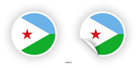 Djibouti sticker flag icon set in circle shape and circular shape with peel off isolated on white background.