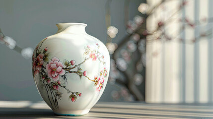 Vase decorated interior on background.