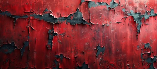 Close-up view of a weathered red wall with paint peeling off, revealing the old surface underneath - obrazy, fototapety, plakaty