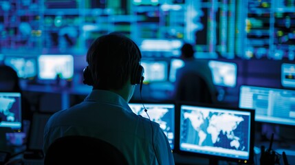 He is focused on the screen, possibly working on a project or analyzing data