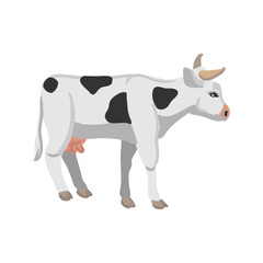 vector drawing white cow, farm animal isolated at white background, hand drawn illustration - 781751368