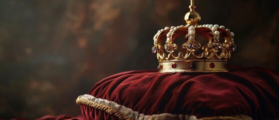 A golden crown atop a velvet pillow