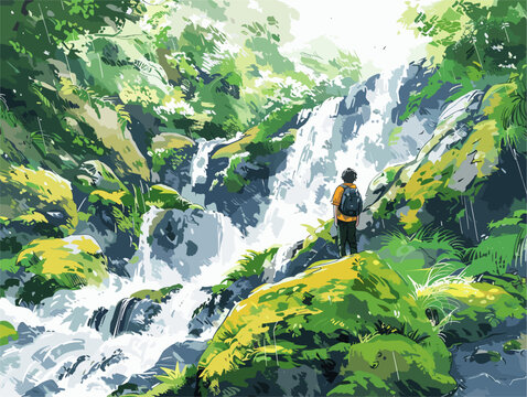 A Hiker's Serendipitous Discovery: Unveiling a Cascading Waterfall Amidst Verdant Enchantment