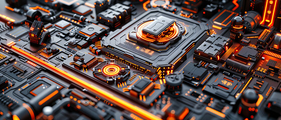 Detailed Motherboard Circuit, Technology and Computing Background, Electronics and Hardware Concept - obrazy, fototapety, plakaty