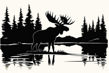 Majestic moose silhouette, with its imposing antlers and sturdy frame, symbolizing strength, resilience, and grace.