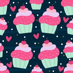 seamless pattern with cupcakes