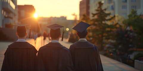 Graduates wearing graduation caps, rear view