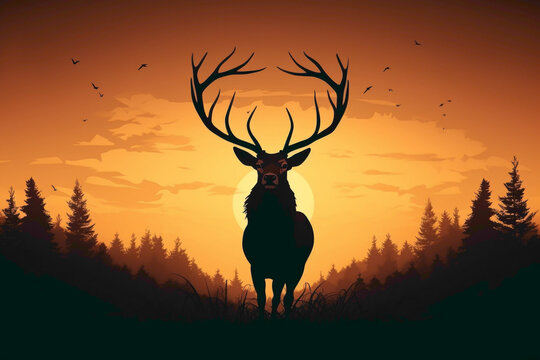 Noble stag silhouette, with its majestic antlers and proud stance, symbolizing strength, vitality, and leadership.