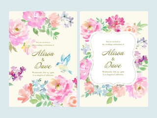 Fototapeta na wymiar Watercolor vector illustration of roses and wildflowers for wedding invitations