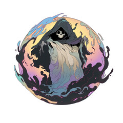 a wraith ghost logo on a colorful background in a circle - obrazy, fototapety, plakaty