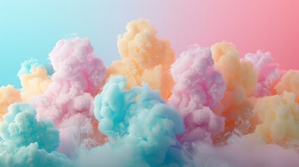Colorful cotton candy in soft pastel color background. Sky candy Cloudscape with Light and Smoke Texture.