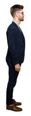 Young handsome business man wearing glasses looking to side, relax profile pose with natural face with confident smile.