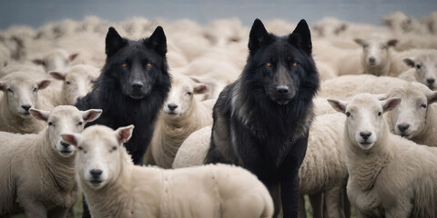 Wolves among a flock of sheep. Concept of identity and difference.