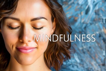 Mindfulness and Serenity: Close-Up of Peaceful Woman with Eyes Closed Against a Calming Blue Textured Background
