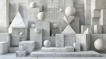 3D Geometric Shapes: A modern composition of cube, pyramid