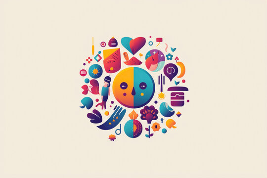 Whimsical logo featuring playful icons and cheerful colors, capturing the joy and spontaneity of creativity.