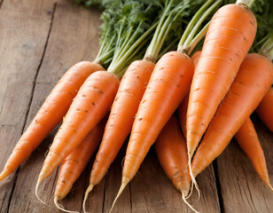 Fresh Organic Carrots on Wooden Table