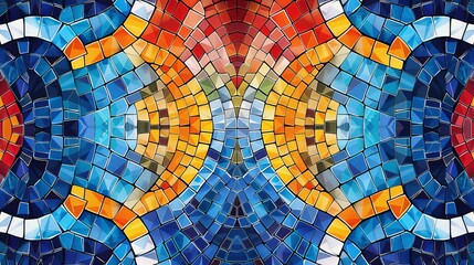 Mosaic Patterns: A vector design of a mosaic pattern featuring interlocking shapes and bright - obrazy, fototapety, plakaty
