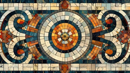 Mosaic Patterns: A vector graphic of a mosaic pattern inspired by ancient Roman designs - obrazy, fototapety, plakaty