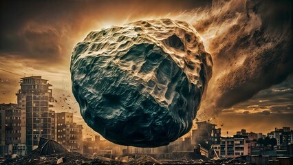 Illustration of Asteroid Impacting City: Dramatic Poster Art with Apocalyptic Sci-Fi Vibe