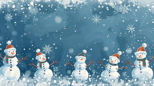 Seasonal Borders: A vector illustration of a border with snowmen and snowflakes