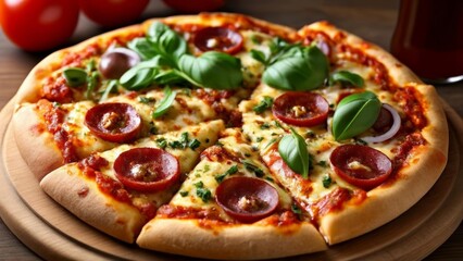  Deliciously topped pizza ready to be savored