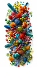 Craft a visually stunning illustration that portrays a diverse range of microbes within various ecosystems 