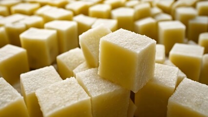  Bright fresh cheese cubes ready for use