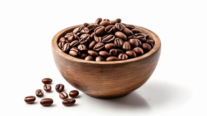  Freshly roasted coffee beans in a wooden bowl - obrazy, fototapety, plakaty