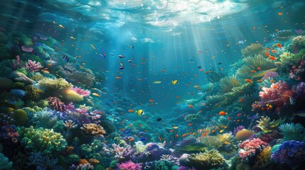 coral reef bustling with colorful fish and marine creatures  vibrant marine ecosystem - obrazy, fototapety, plakaty