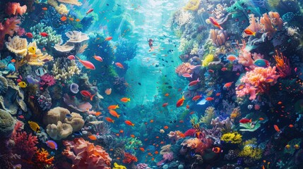 coral reef bustling with colorful fish and marine creatures  vibrant marine ecosystem
