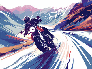 Motorcycle Rider Embraces Freedom on Winding Mountain Road - obrazy, fototapety, plakaty