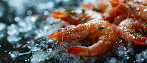 Pile of fresh shrimp place din a freezer Generative AI - obrazy, fototapety, plakaty