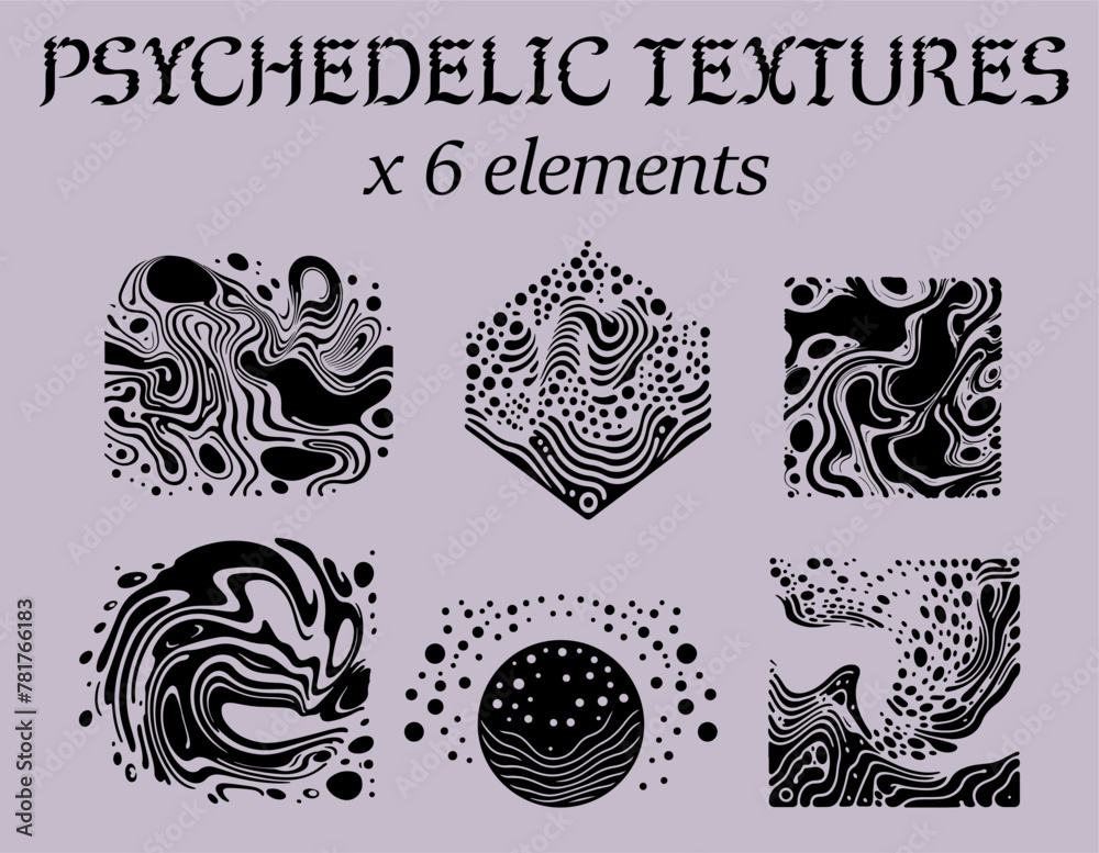 Poster Set of delicate figures with a psychedelic trippy pattern resembling ink blots and smudges.