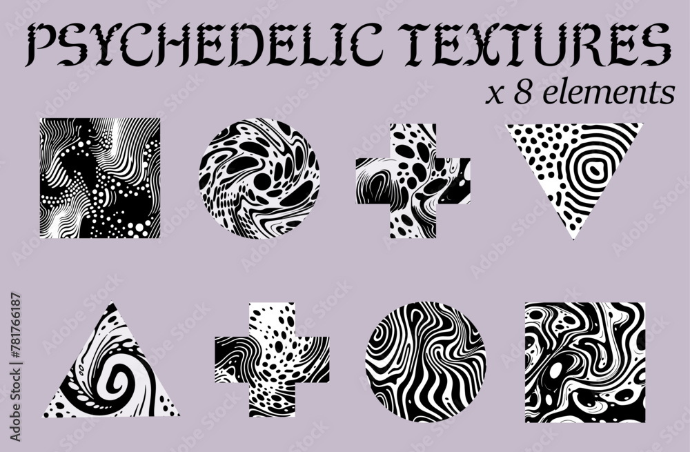 Aufkleber set of delicate figures with a psychedelic trippy pattern resembling ink blots and smudges.