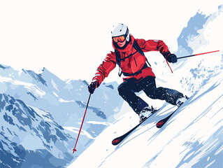 Fototapeta na wymiar Exhilarating Winter Escapade: A Skier's Delight Amidst Snowy Slopes