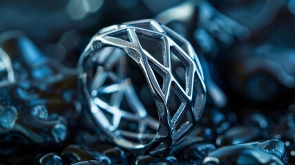 Elegant 925 sterling silver ring design on a soft backdrop. A luxurious and intricately designed ring stands out against a creamy, soft background, bathed in gentle light