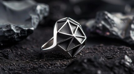 Elegant 925 sterling silver ring design on a soft backdrop. A luxurious and intricately designed ring stands out against a creamy, soft background, bathed in gentle light