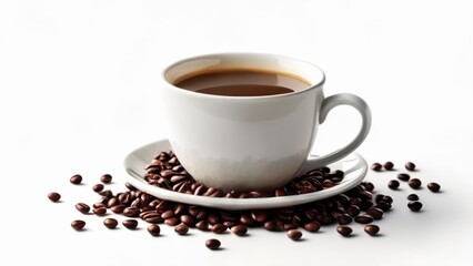 Obraz premium Coffee beans spill from cup symbolizing the essence of the brew