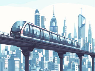 Silently Gliding Monorail in a Futuristic Cityscape: Advanced Transportation in Urban Harmony