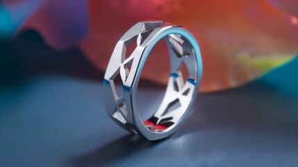 Elegant 925 sterling silver ring design on a soft backdrop. A luxurious and intricately designed ring stands out against a creamy, soft background, bathed in gentle light