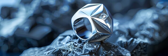 Elegant 925 sterling silver ring design on a soft backdrop. A luxurious and intricately designed ring stands out against a creamy, soft background, bathed in gentle light