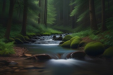 a stream in a forest Generative AI