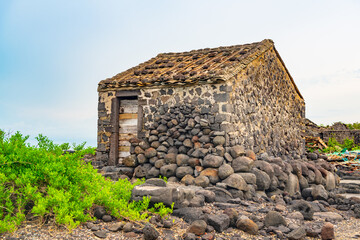 Stone houses and stone piles in the ancient salt fields of Yanding, Danzhou, Hainan, China