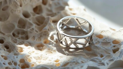 Elegant 925 sterling silver ring design on a soft backdrop. A luxurious and intricately designed ring stands out against a creamy, soft background, bathed in gentle light