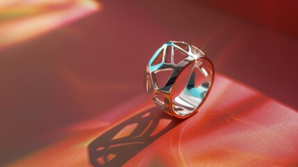 Elegant 925 sterling silver ring design on a soft backdrop. A luxurious and intricately designed ring stands out against a creamy, soft background, bathed in gentle light