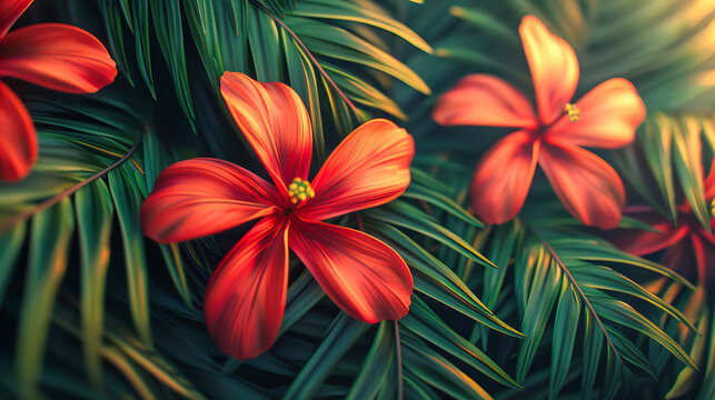 Exotic Red Flower in a Tropical Garden, Bright and Colorful Flora, Fresh Blooming Beauty, Natures Art