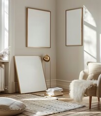 Mockup frame set in modern home interior background, 3d render. Made with generative AI technology