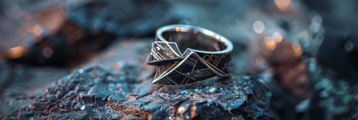 Elegant 925 sterling silver ring design on a soft backdrop. A luxurious and intricately designed ring stands out against a creamy, soft background, bathed in gentle light