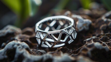 Elegant 925 sterling silver ring design on a soft backdrop. A luxurious and intricately designed ring stands out against a creamy, soft background, bathed in gentle light